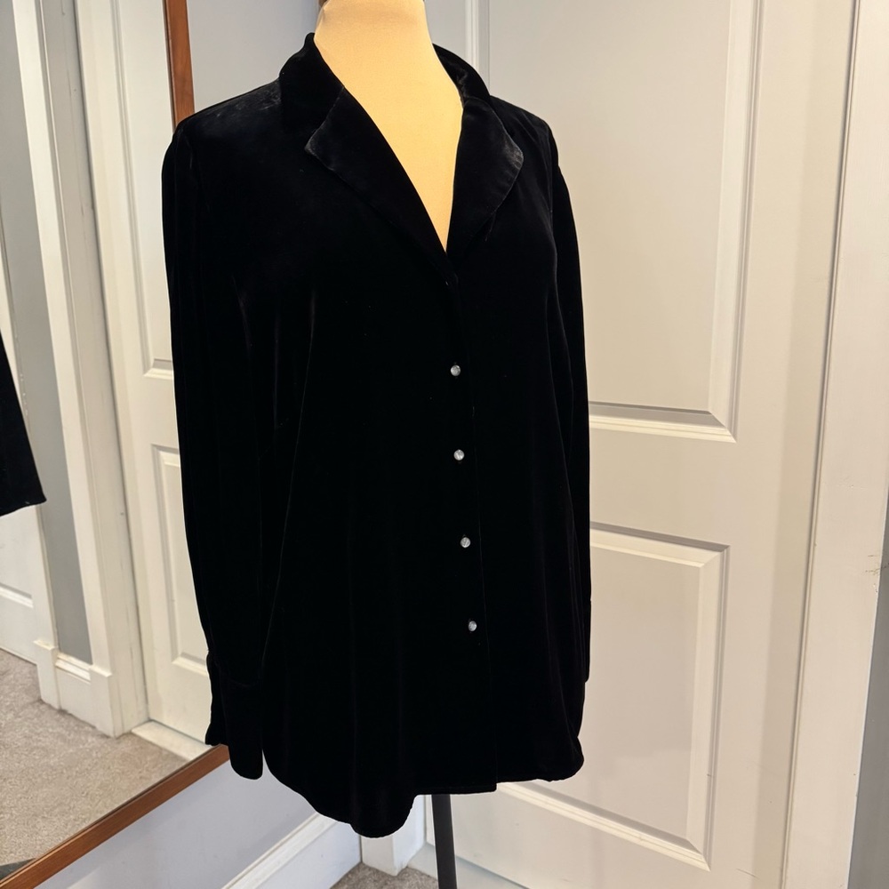 Lauren Ralph Lauren black velvet button up blouse shirt, top jacket size 16W - Picture 2 of 9